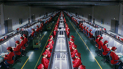 Workers on a factory line